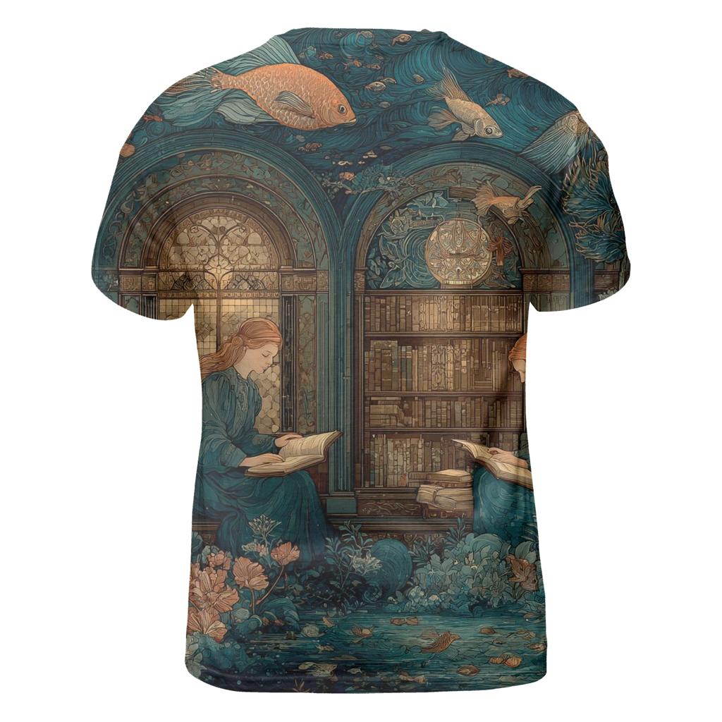 Edward Burne Jones Inspired Moonlit Mermaid Library statement graphic shirts [AI-4db2d22a-670f5d812a95]