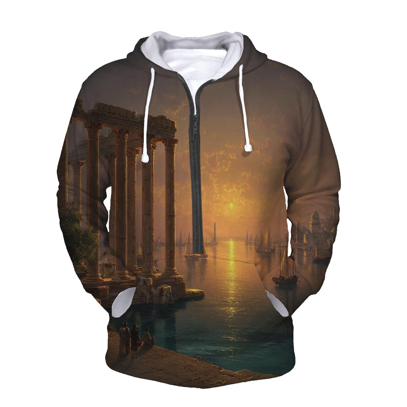 Claude Lorrain Inspired Sapphire Harbor Sunrise premium hoodies [AI-4fad1c9b-0c2b32882e65]