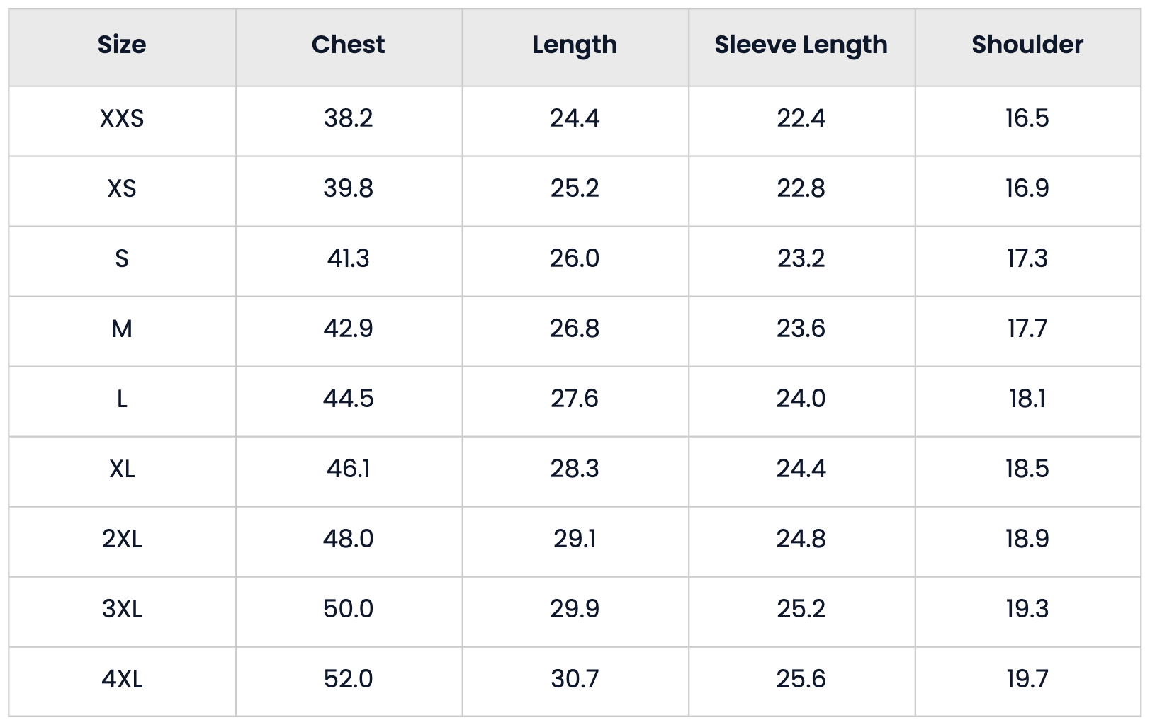 Size Chart for Decorative Cozy Full Zip Hooded Sweatshirts For Men