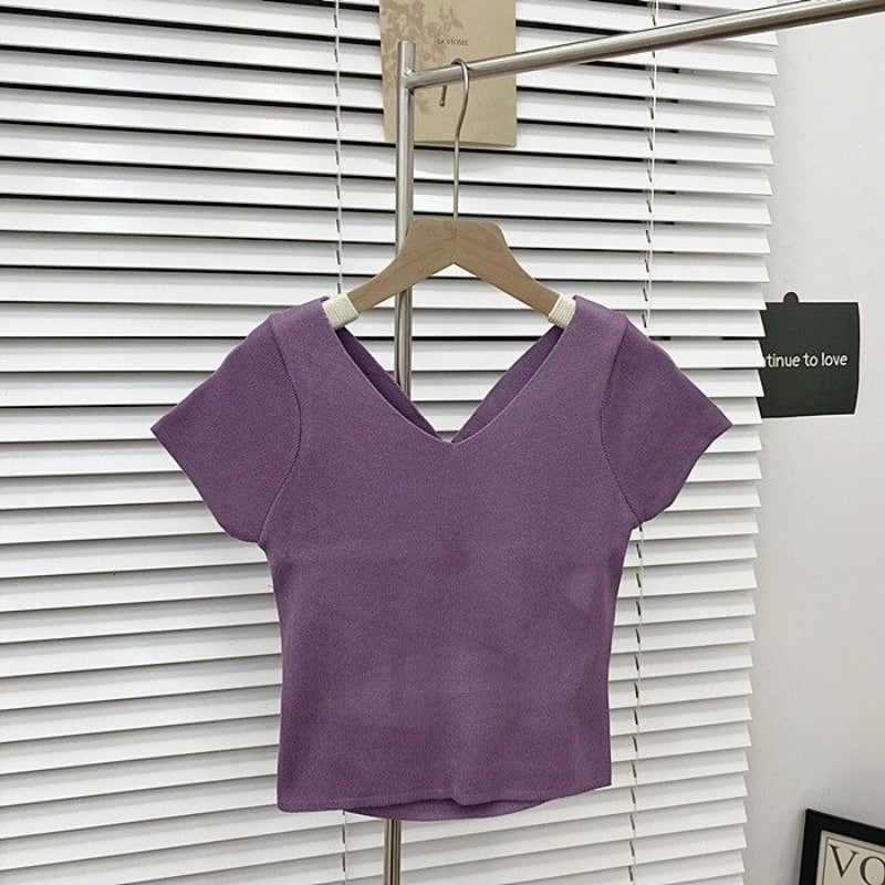 High Waist Backless Hollow Tight T-shirt For Women-Soco Hoodie