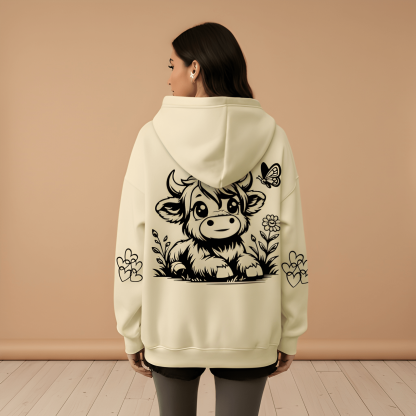 Floral Bull Graphic Print Pullover Hoodie For Women