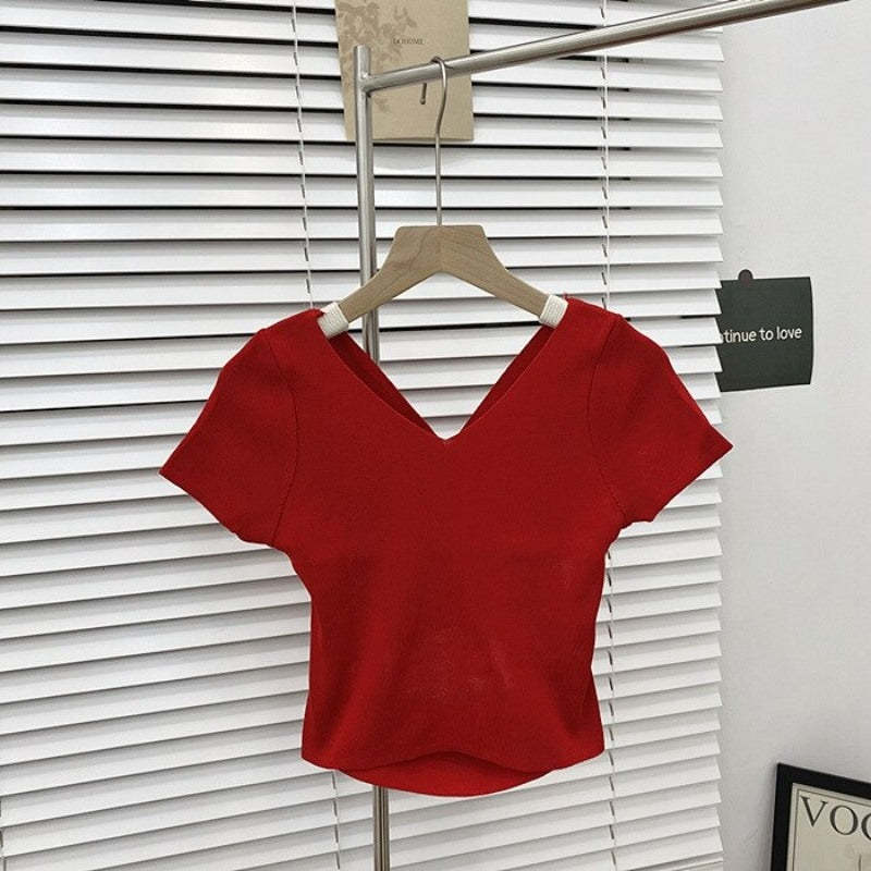 High Waist Backless Hollow Tight T-shirt For Women-Soco Hoodie