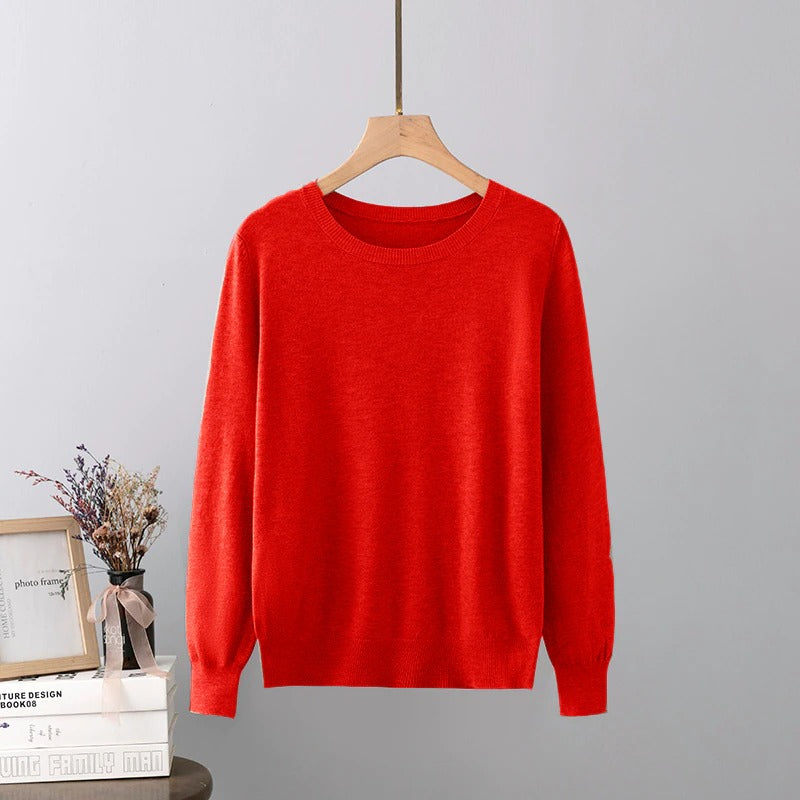 Cashmere O-Neck Solid Long-Sleeved Pullover For Women-Soco Hoodie