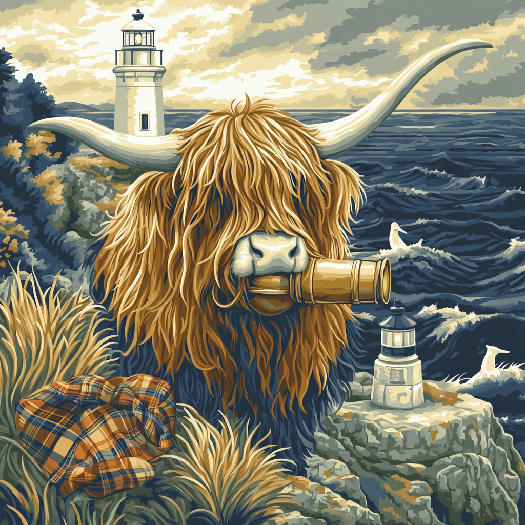 Highland Cow Lighthouse Keeper trendy 3/4 sleeve tops