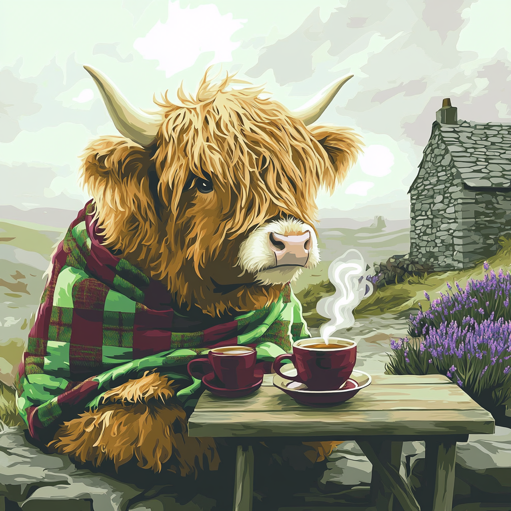 Tea Time With Highland Cow In The Croft trendy 3/4 sleeve tops