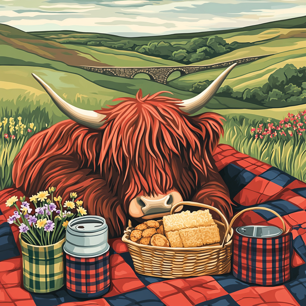 Tartan Quilt Picnic Highland Cow trendy fitted tank tops