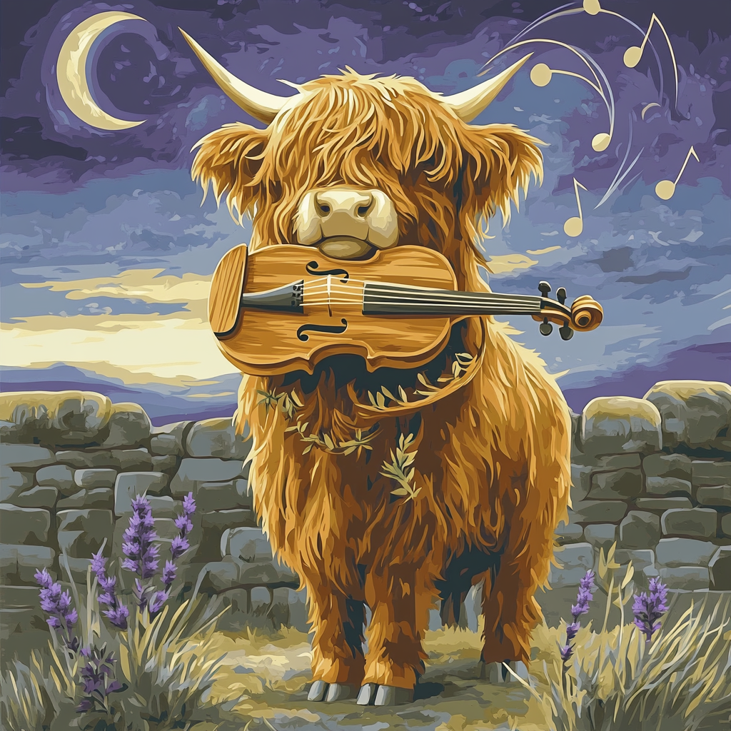 Highland Cow And The Heather Violin designer hoodies