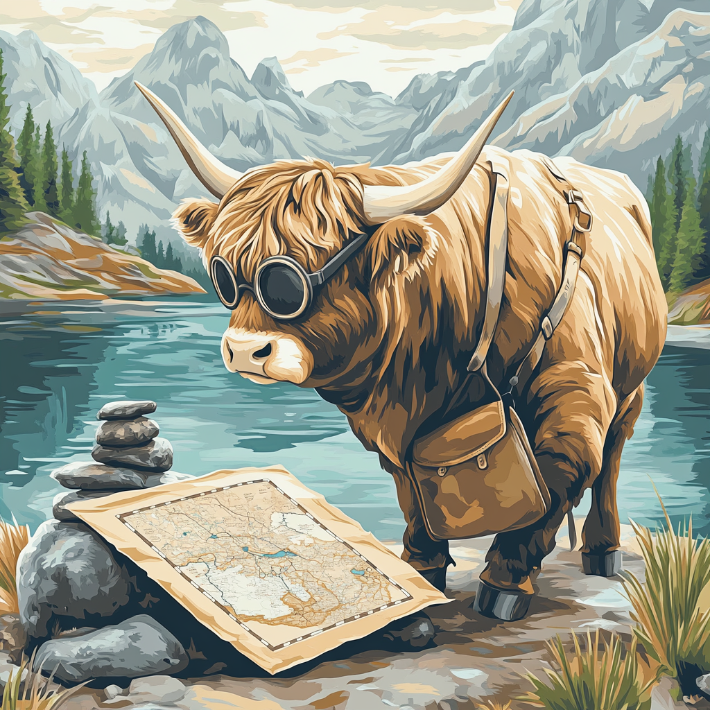 Mountain Mapmaker Highland Cow embroidered polo tops