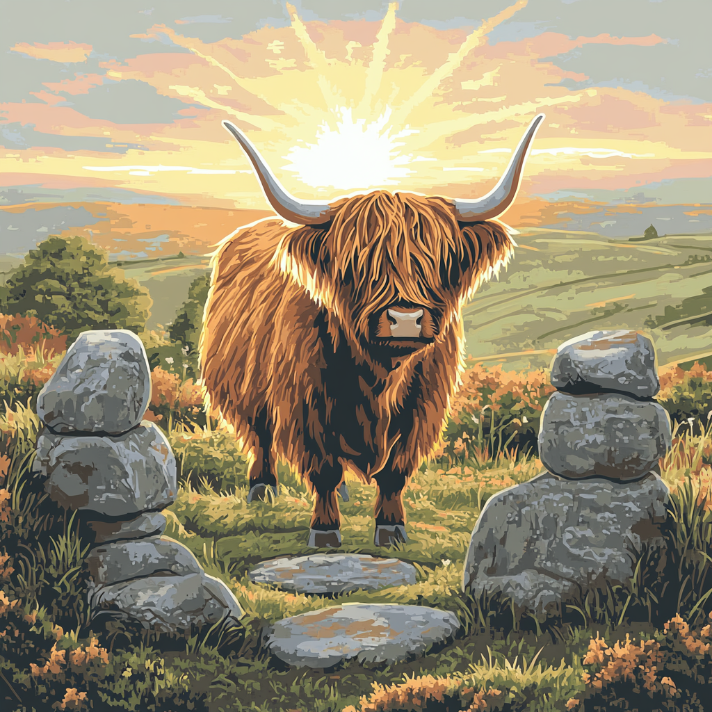 Highland Cow At The Stone Circle Dawn casual sports polo shirts