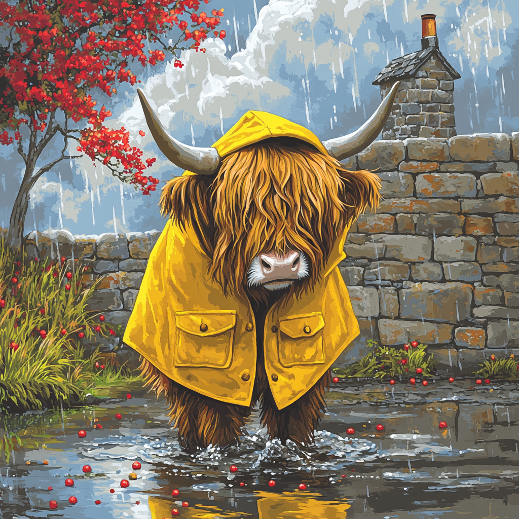 Highland Cow Raincoat Parade trendy 3/4 sleeve tops
