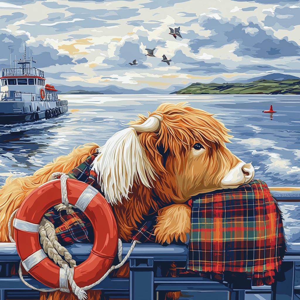 Highland Cow Ferry Crossing casual three quarter sleeve shirts