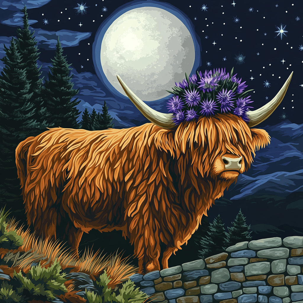 Highland Cow Moonlit Thistle Crown stylish quarter sleeve tops