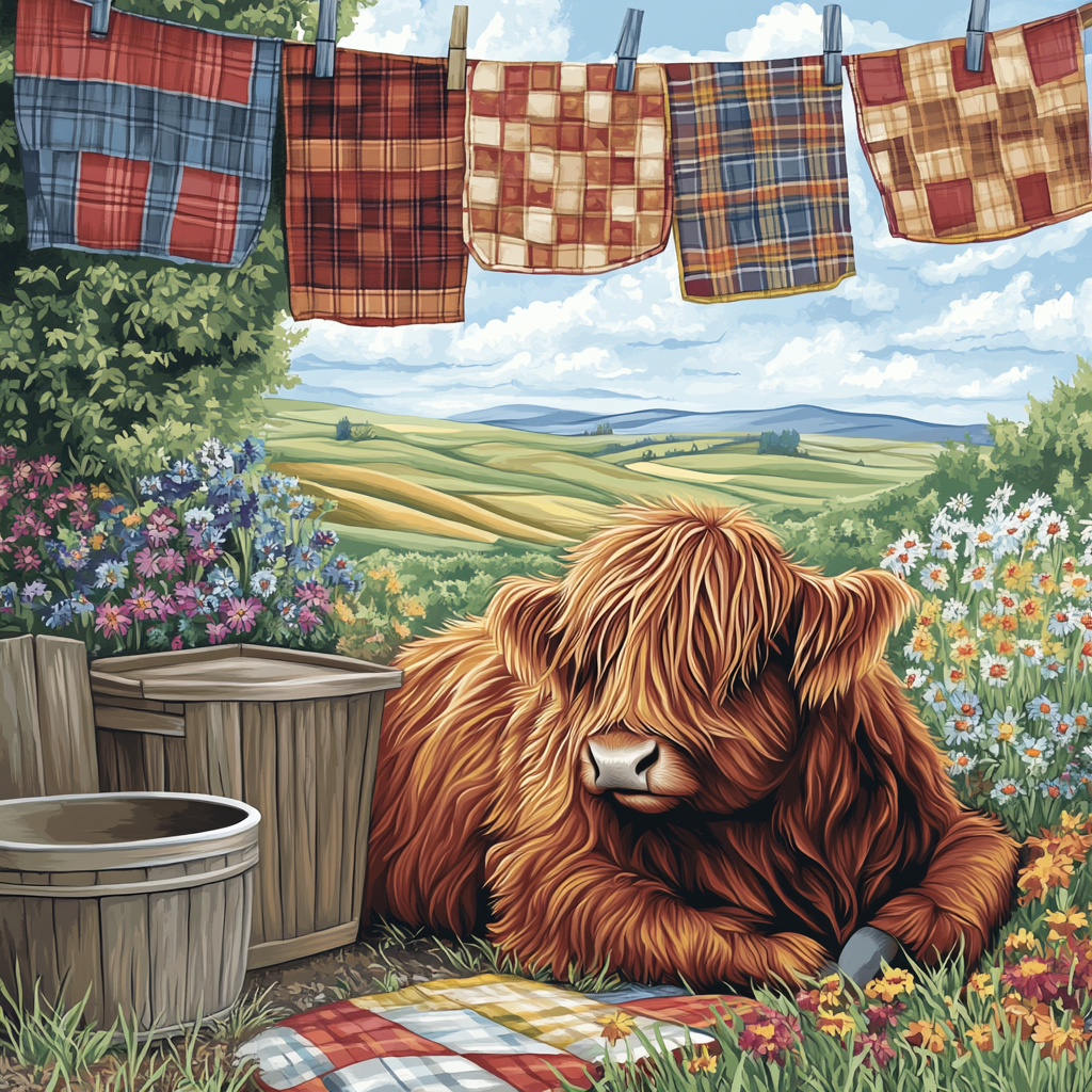 Highland Cow Under The Quilt Line graphic print tank tops