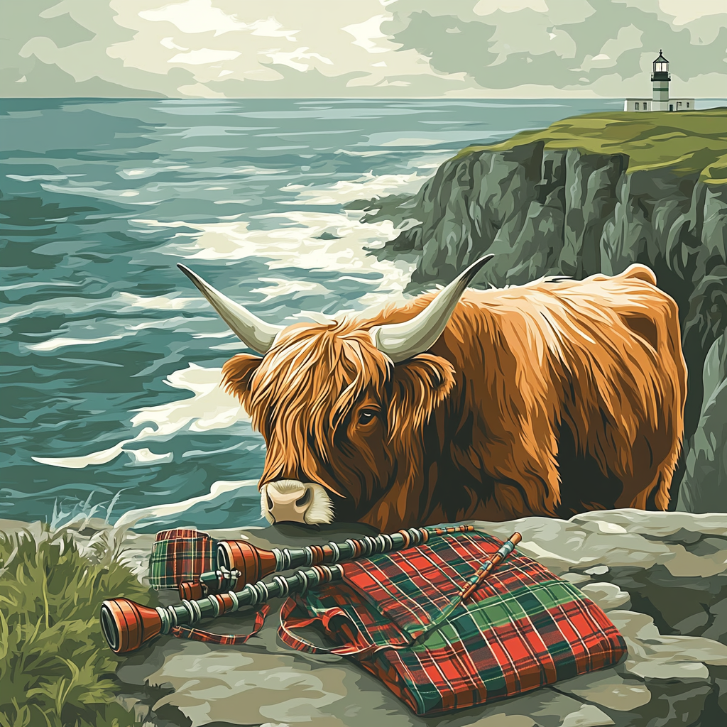Highland Cow At The Cliffside Bagpipes sports performance tank tops