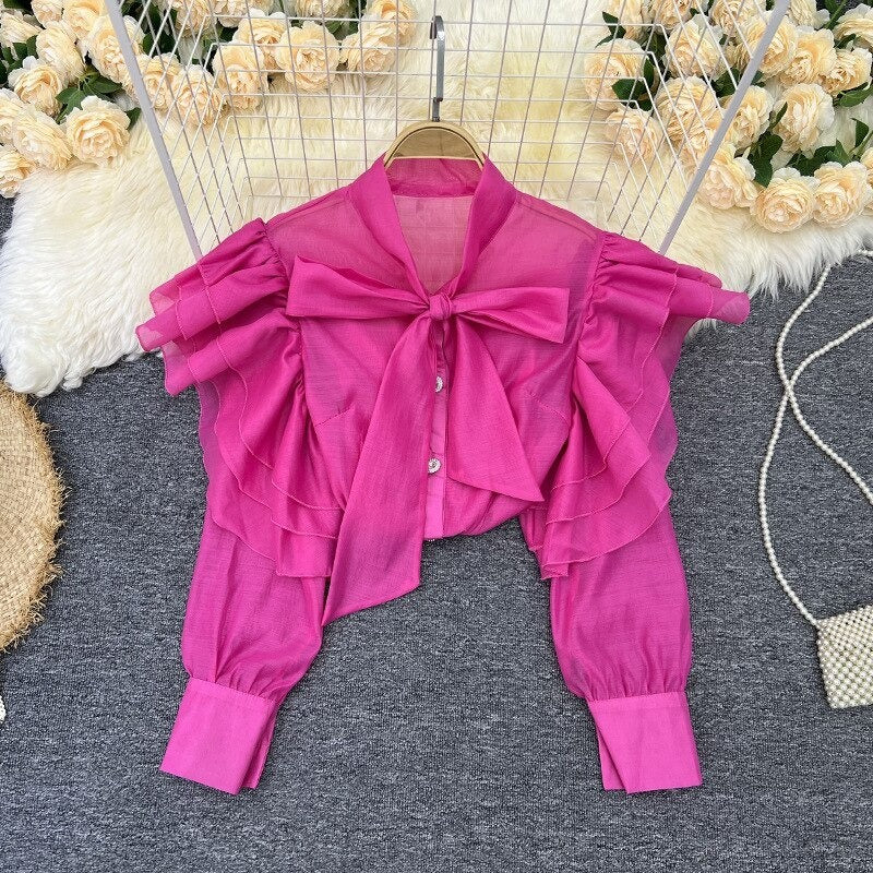 Retro Bow Collar Ruffles Blouses Shirt For Women-Soco Hoodie