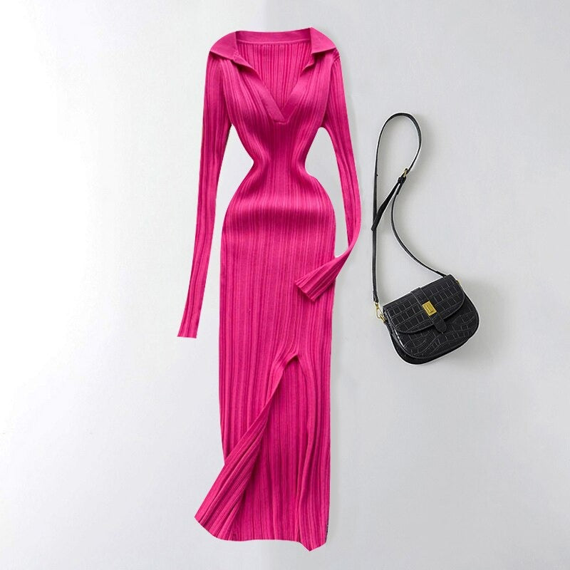 Slit Slim Knitted Square Neck Sheath Sweater Dress-Soco Hoodie