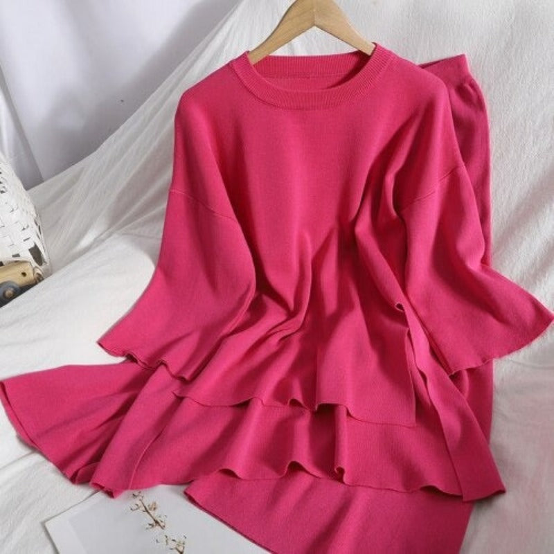 2 Pieces Long Slit Top With Loose Wide-Leg Pants For Women-Soco Hoodie