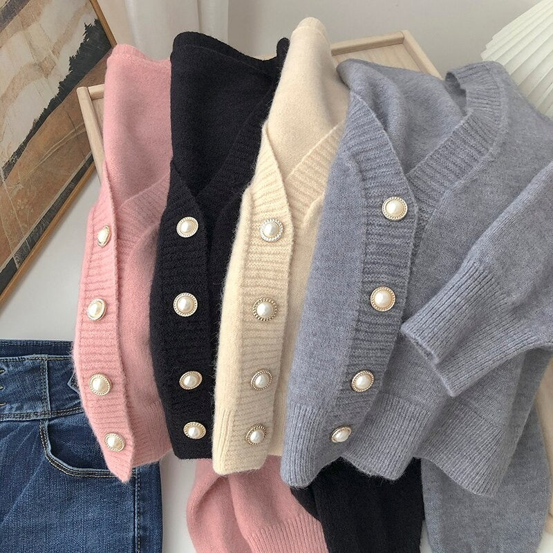 V-Neck Solid Long-Sleeved Knitted Cardigans For Women-Soco Hoodie