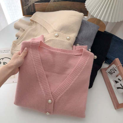 V-Neck Solid Long-Sleeved Knitted Cardigans For Women-Soco Hoodie