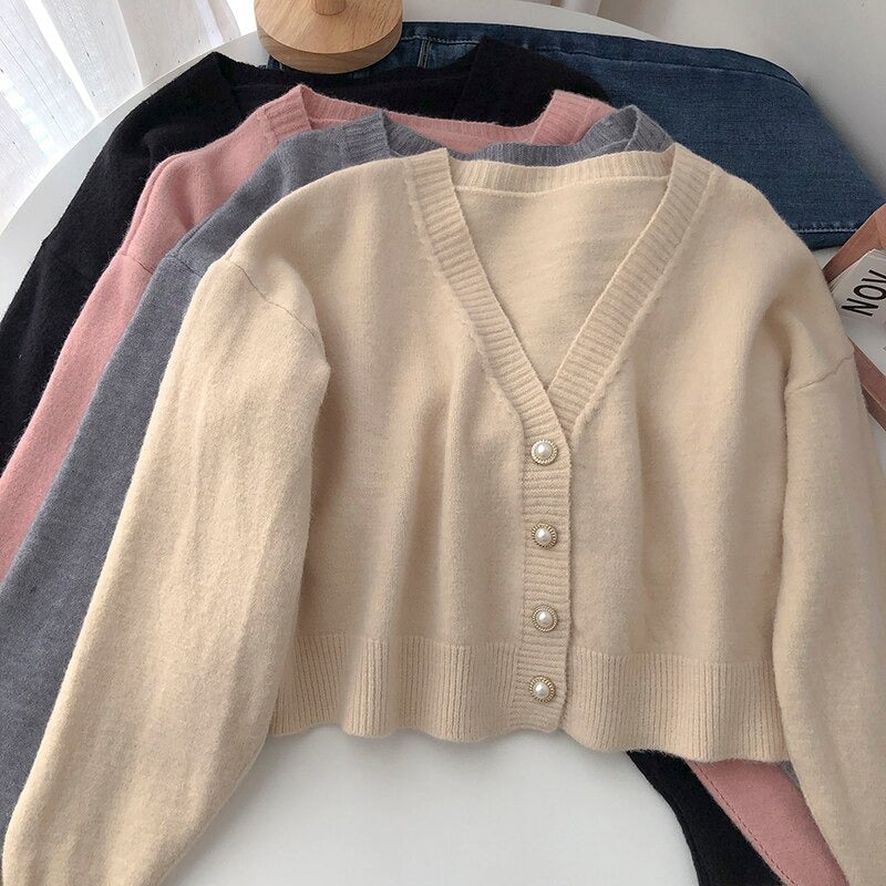 V-Neck Solid Long-Sleeved Knitted Cardigans For Women-Soco Hoodie