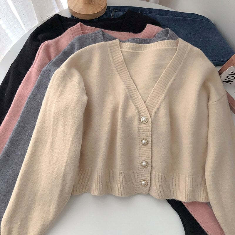 V-Neck Solid Long-Sleeved Knitted Cardigans For Women-Soco Hoodie