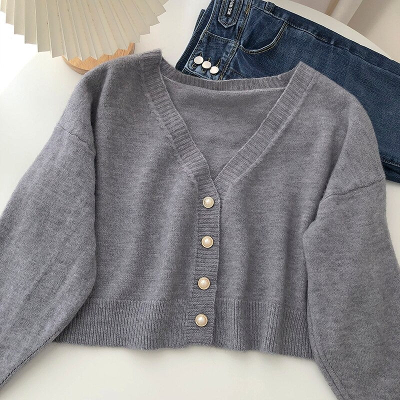 V-Neck Solid Long-Sleeved Knitted Cardigans For Women-Soco Hoodie