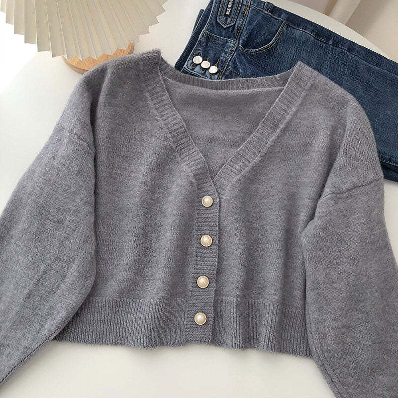 V-Neck Solid Long-Sleeved Knitted Cardigans For Women-Soco Hoodie
