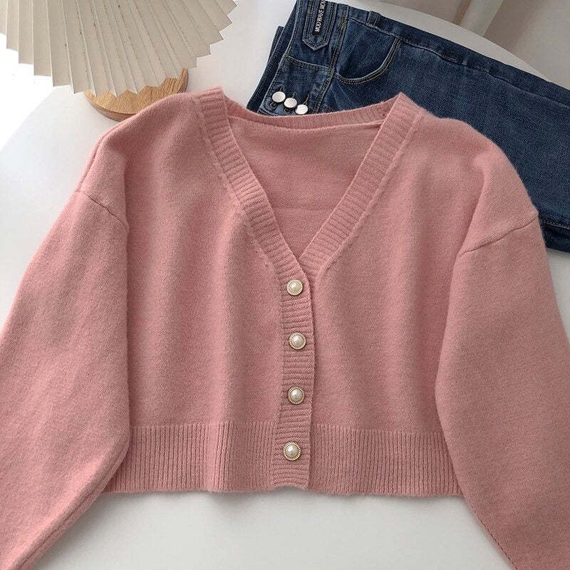 V-Neck Solid Long-Sleeved Knitted Cardigans For Women-Soco Hoodie