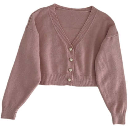 V-Neck Solid Long-Sleeved Knitted Cardigans For Women-Soco Hoodie
