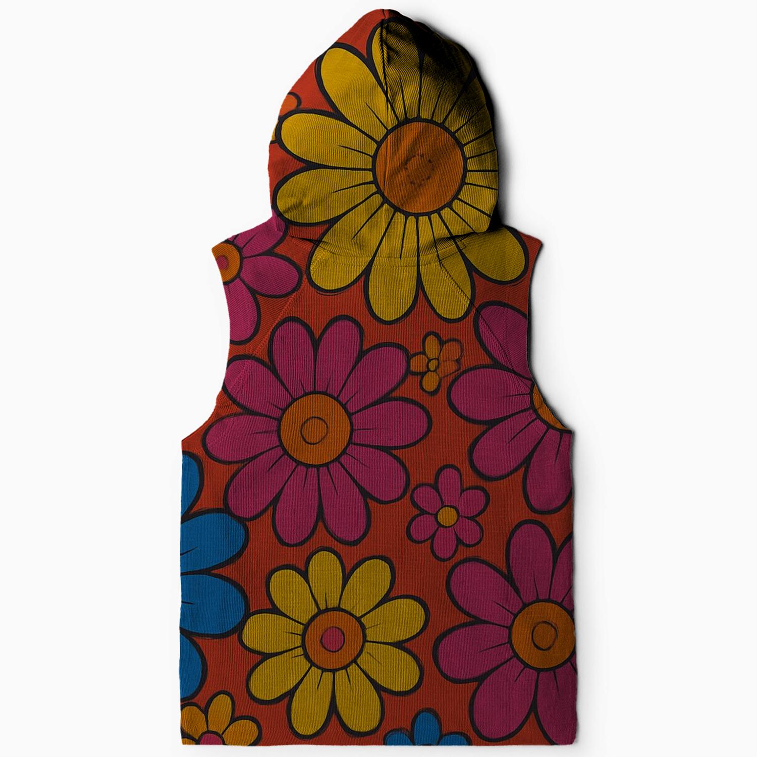 Retro Funky Flowers Sleeveless Hoodie