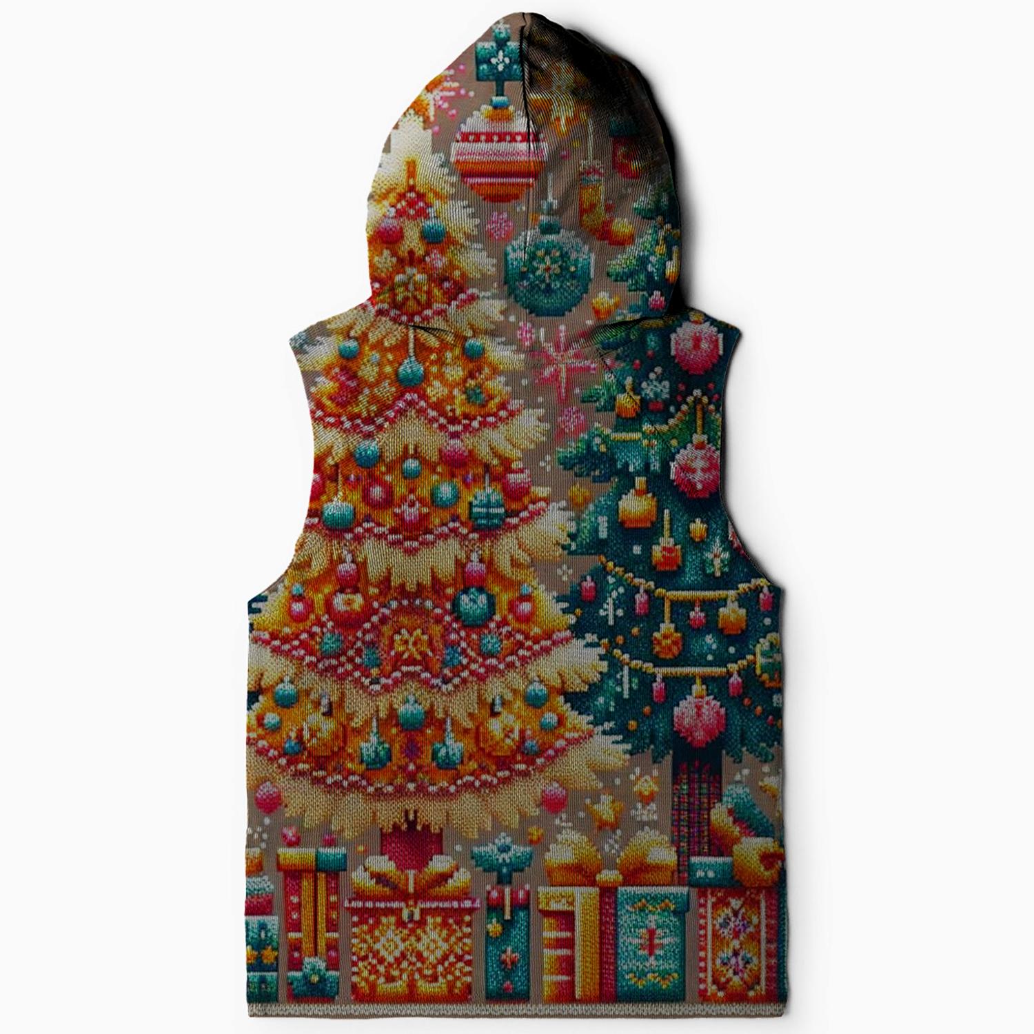 Joyful Christmas Tree Design Sleeveless Hoodie