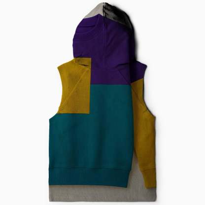 Retro Color Blocks Sleeveless Hoodie