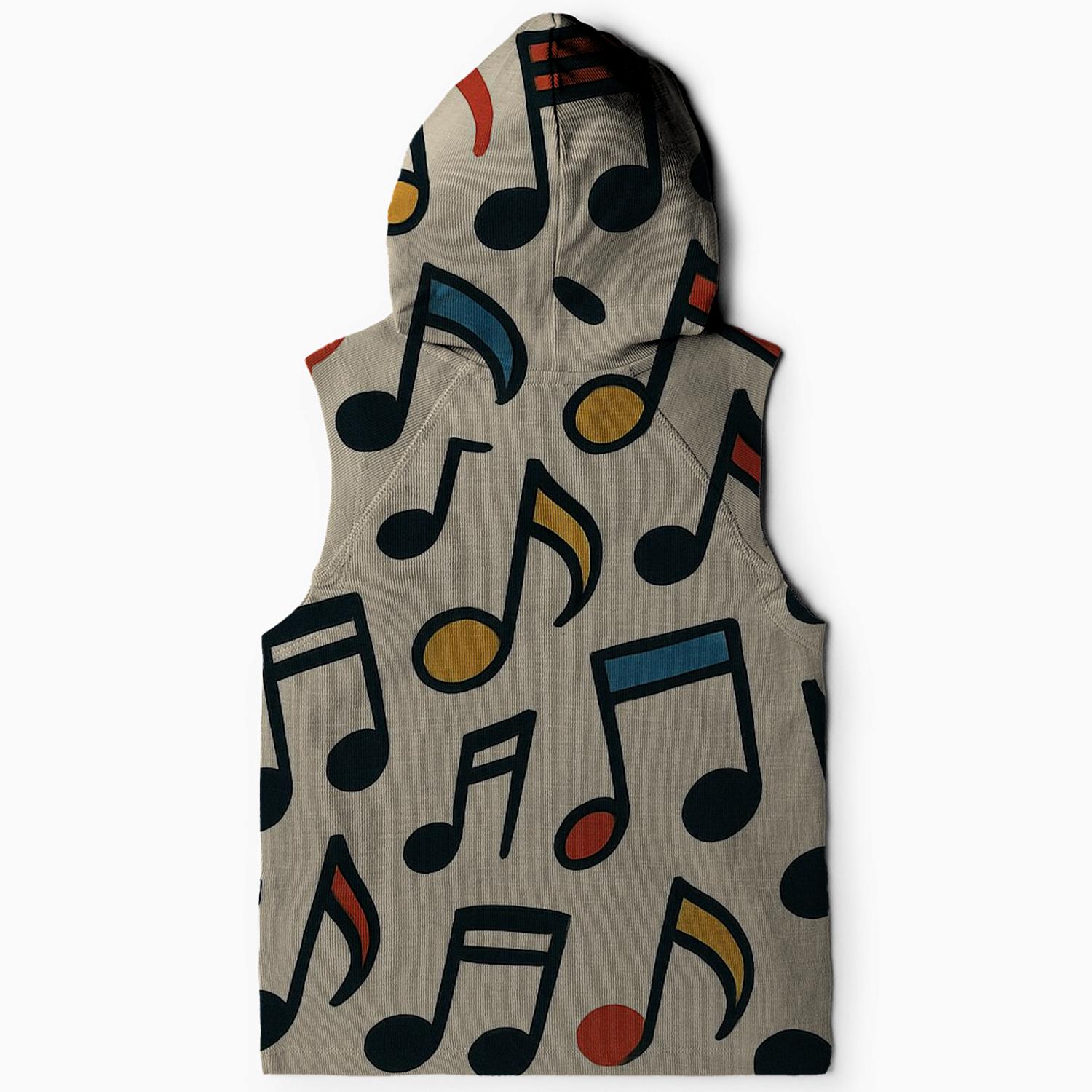 Nostalgic Music Notes Design Sleeveless Hoodie