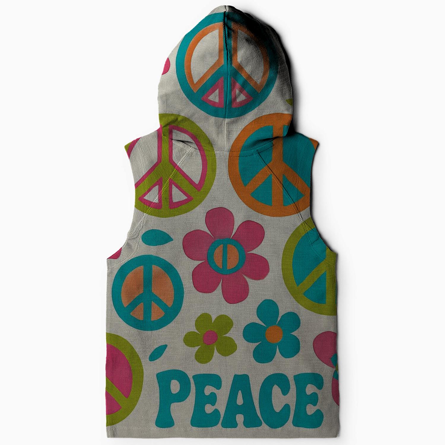 70s Love and Peace Symbols Sleeveless Hoodie