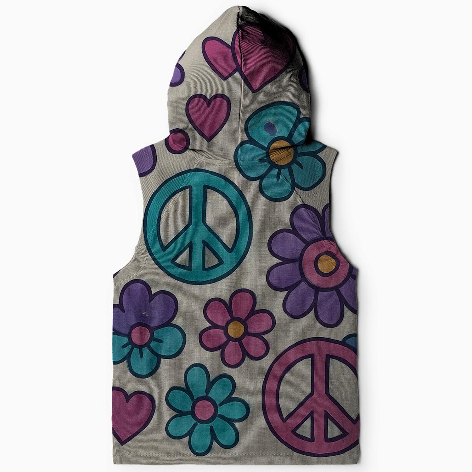 Vibrant Peace Patterns Sleeveless Hoodie