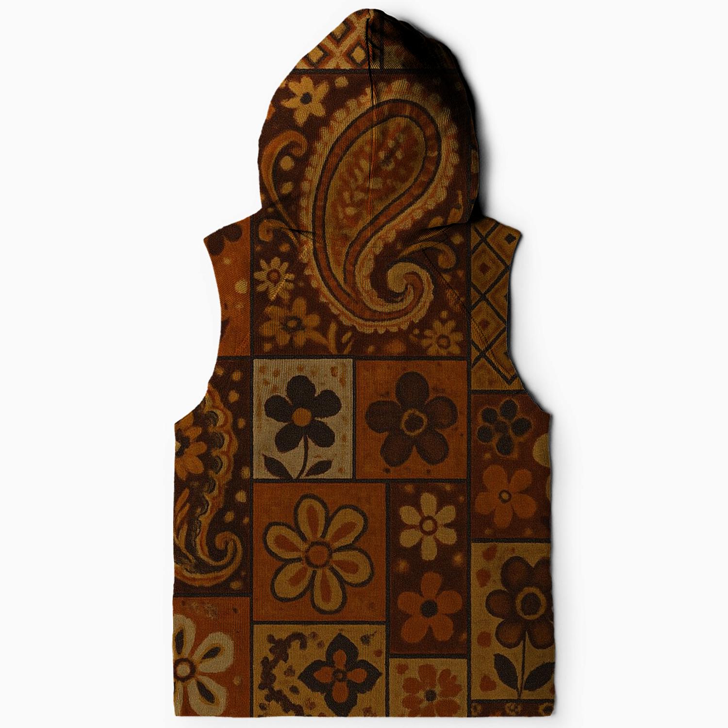 Groovy Retro Patchwork Sleeveless Hoodie