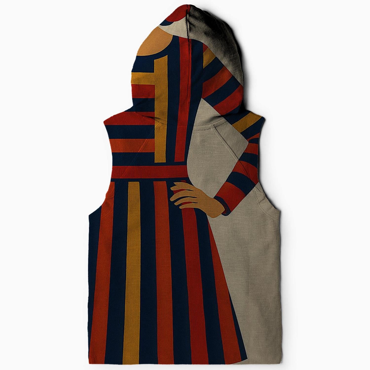 Retro Striped Rhapsody Sleeveless Hoodie