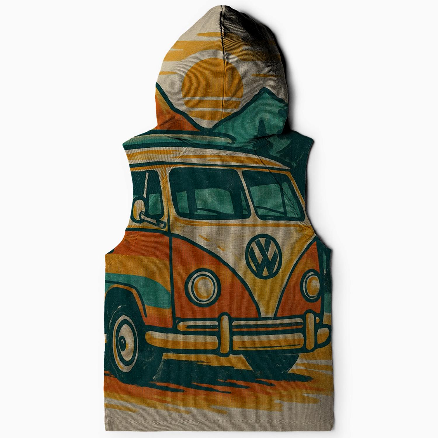 Retro 70s Camper Design Sleeveless Hoodie