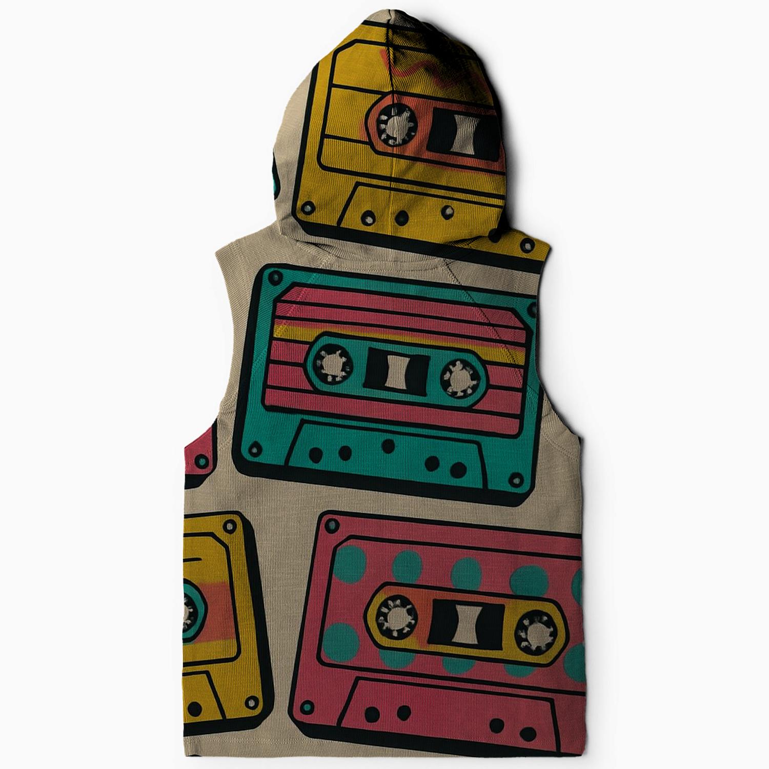 Retro Graphic Tapes Sleeveless Hoodie