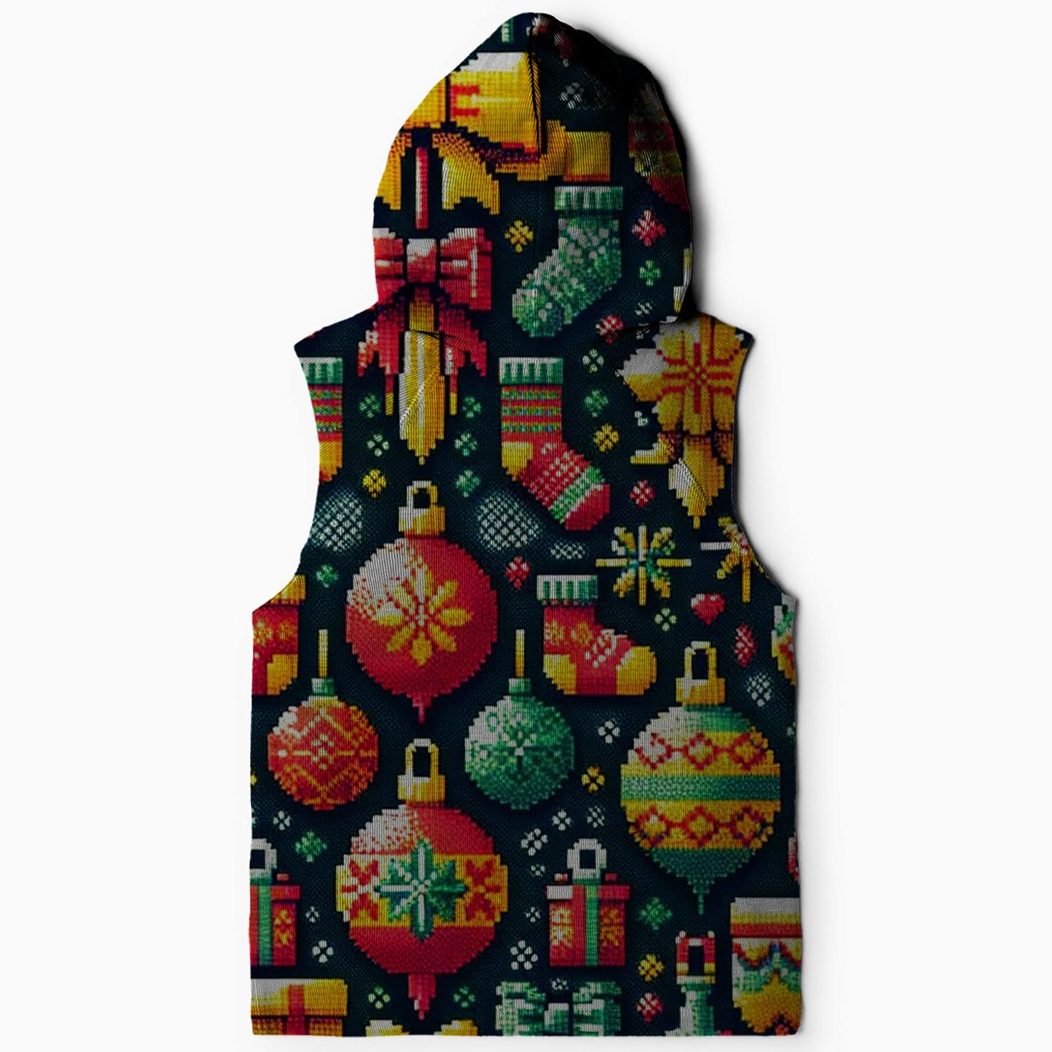 Retro Christmas Ornaments Design Sleeveless Hoodie