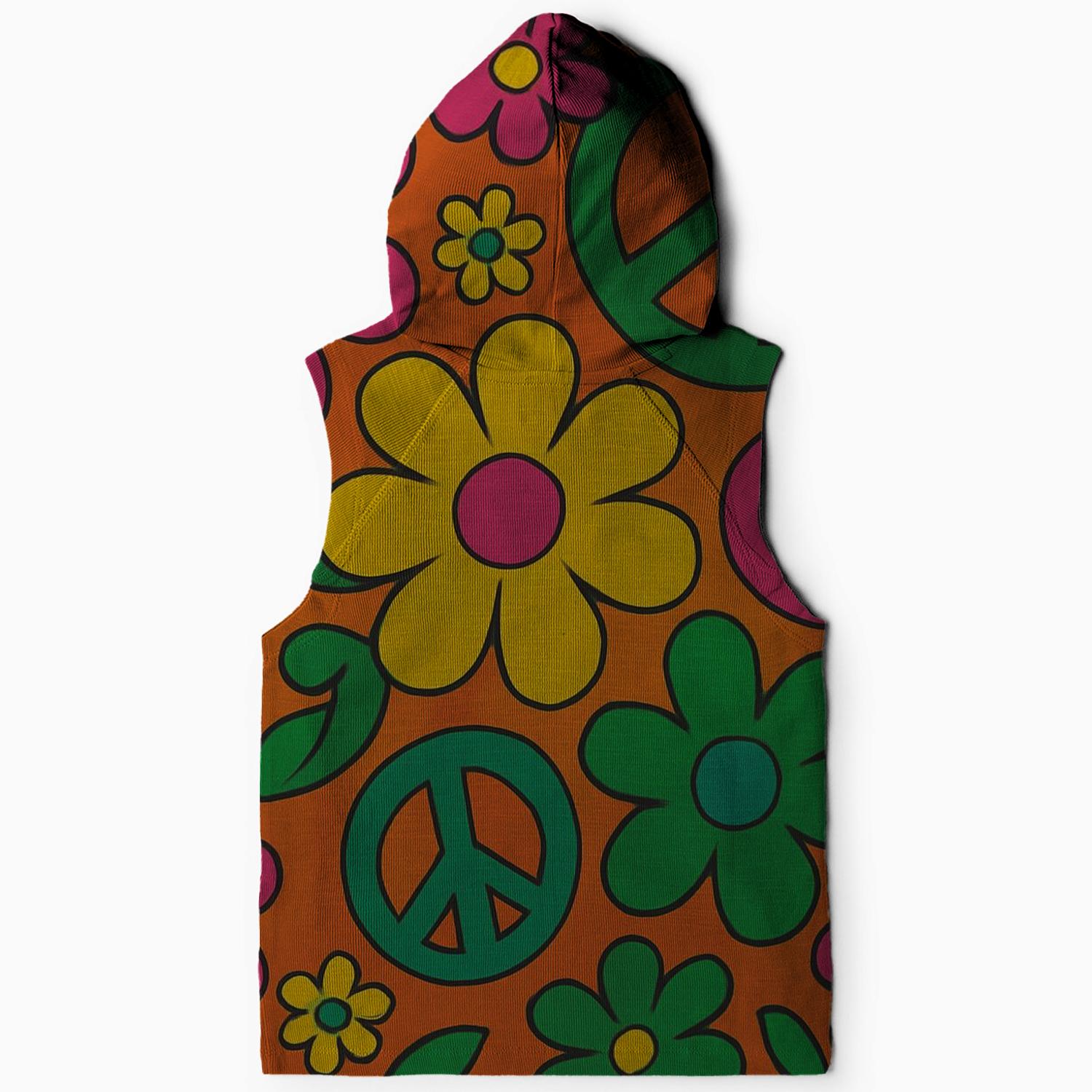 Peace Flowers Sleeveless Hoodie