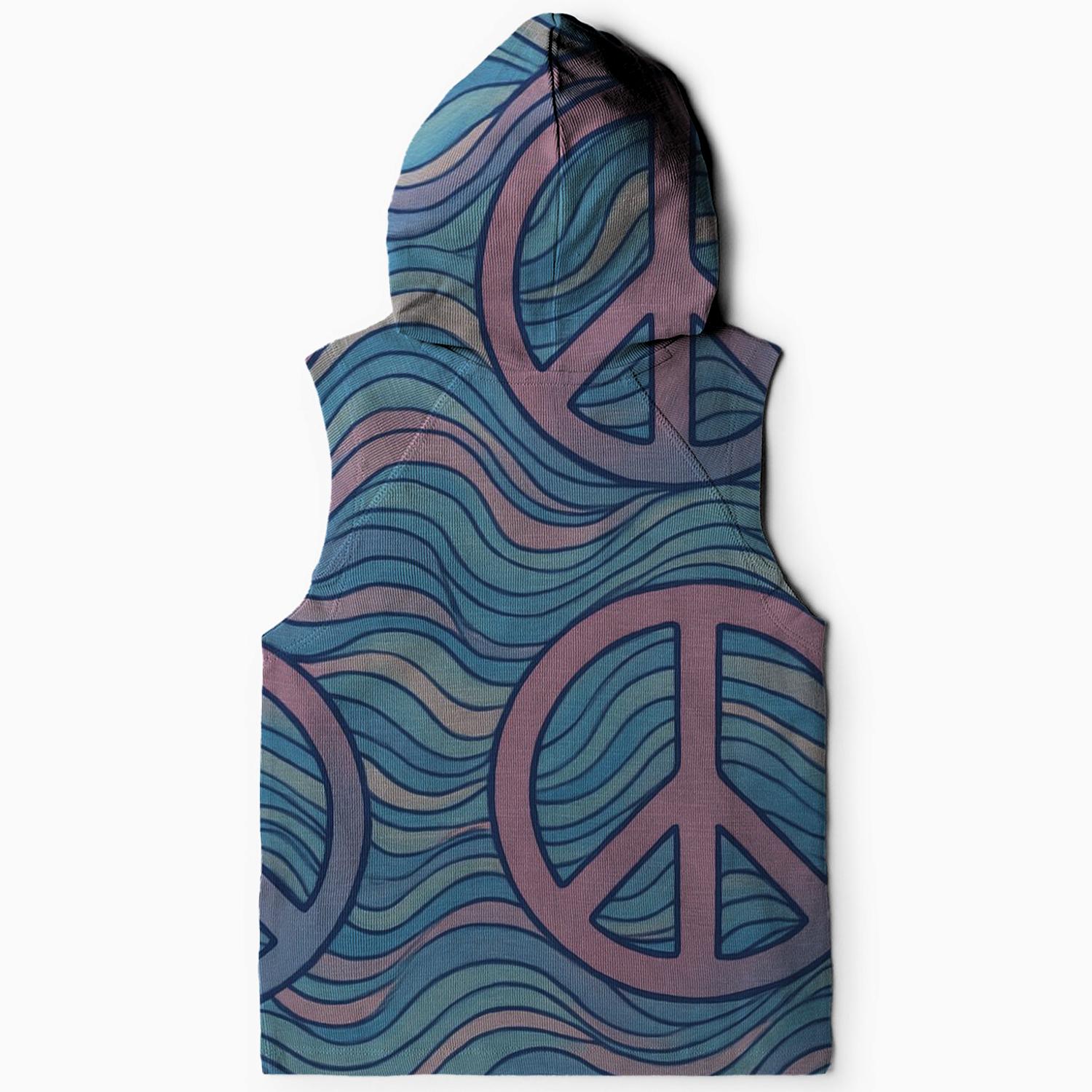 Retro Peace Wave Sleeveless Hoodie