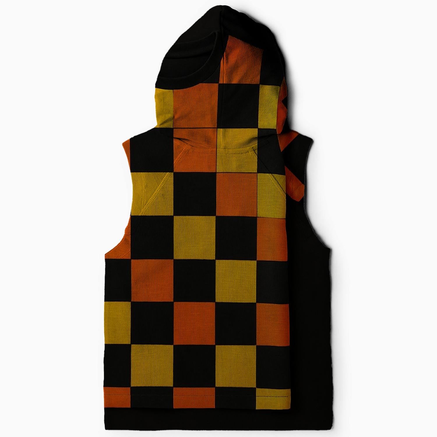 Retro Checkerboard Vibes Sleeveless Hoodie