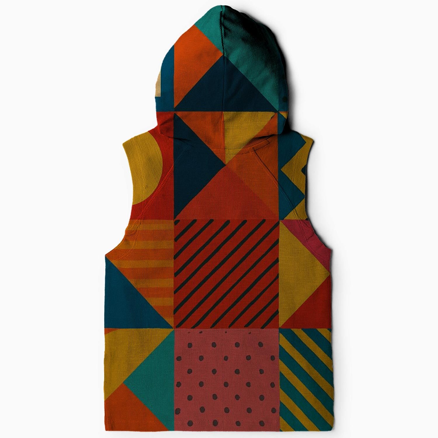 Funky Geometric Collage Sleeveless Hoodie