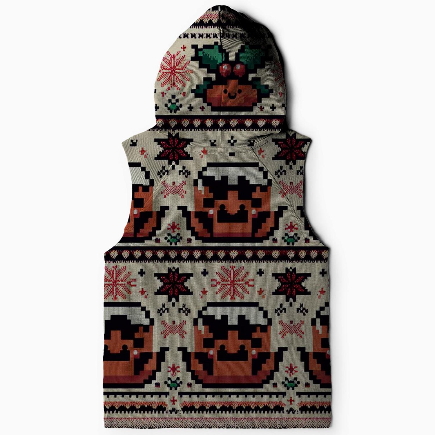 Merry Christmas Pudding Design Sleeveless Hoodie