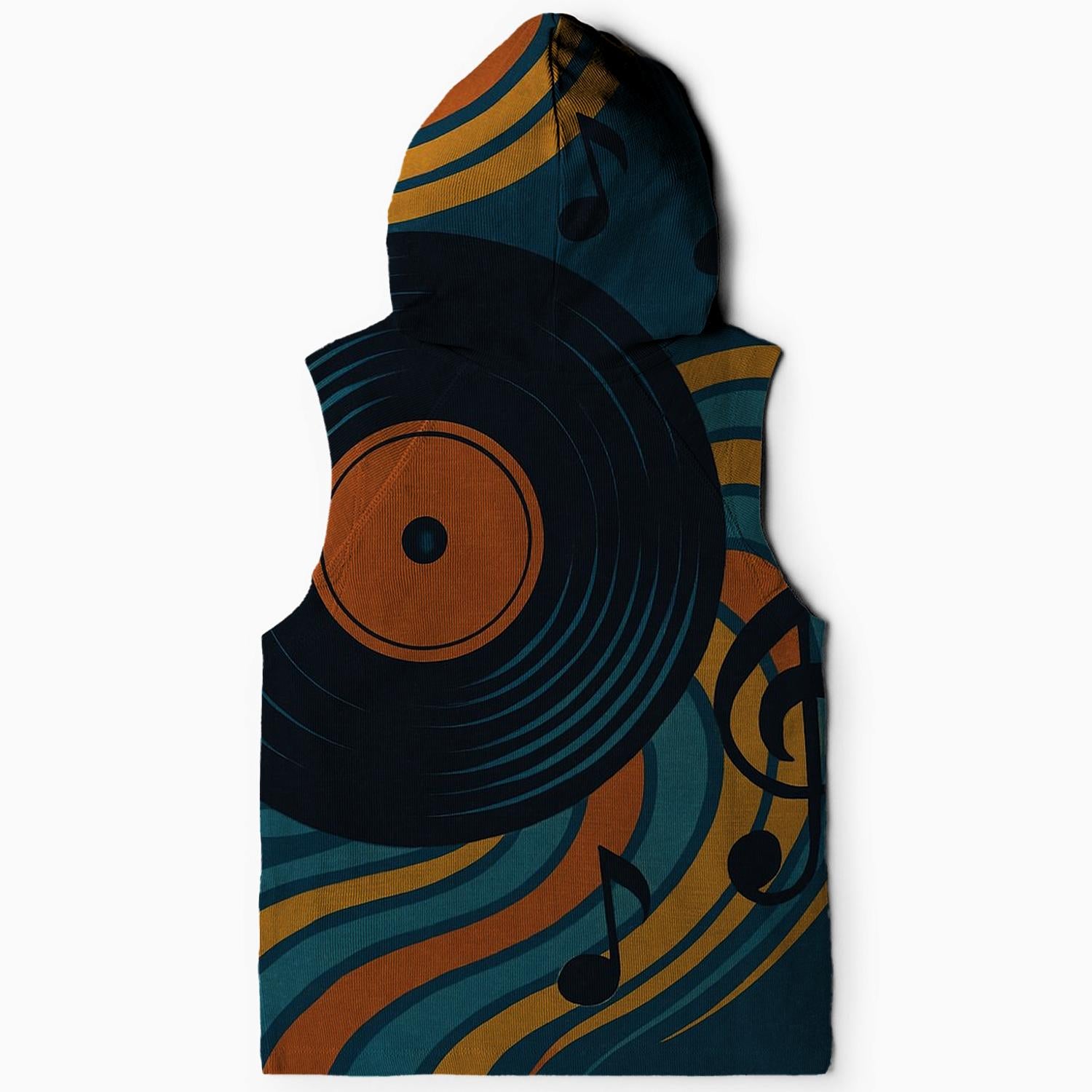 Retro Vinyl Record Design Sleeveless Hoodie