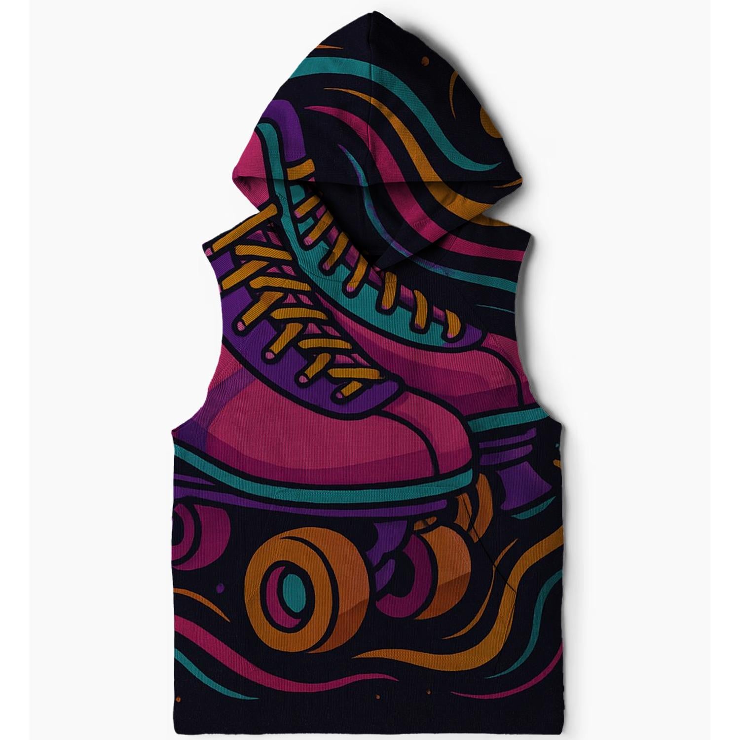 Vintage Roller Skates Graphic Sleeveless Hoodie
