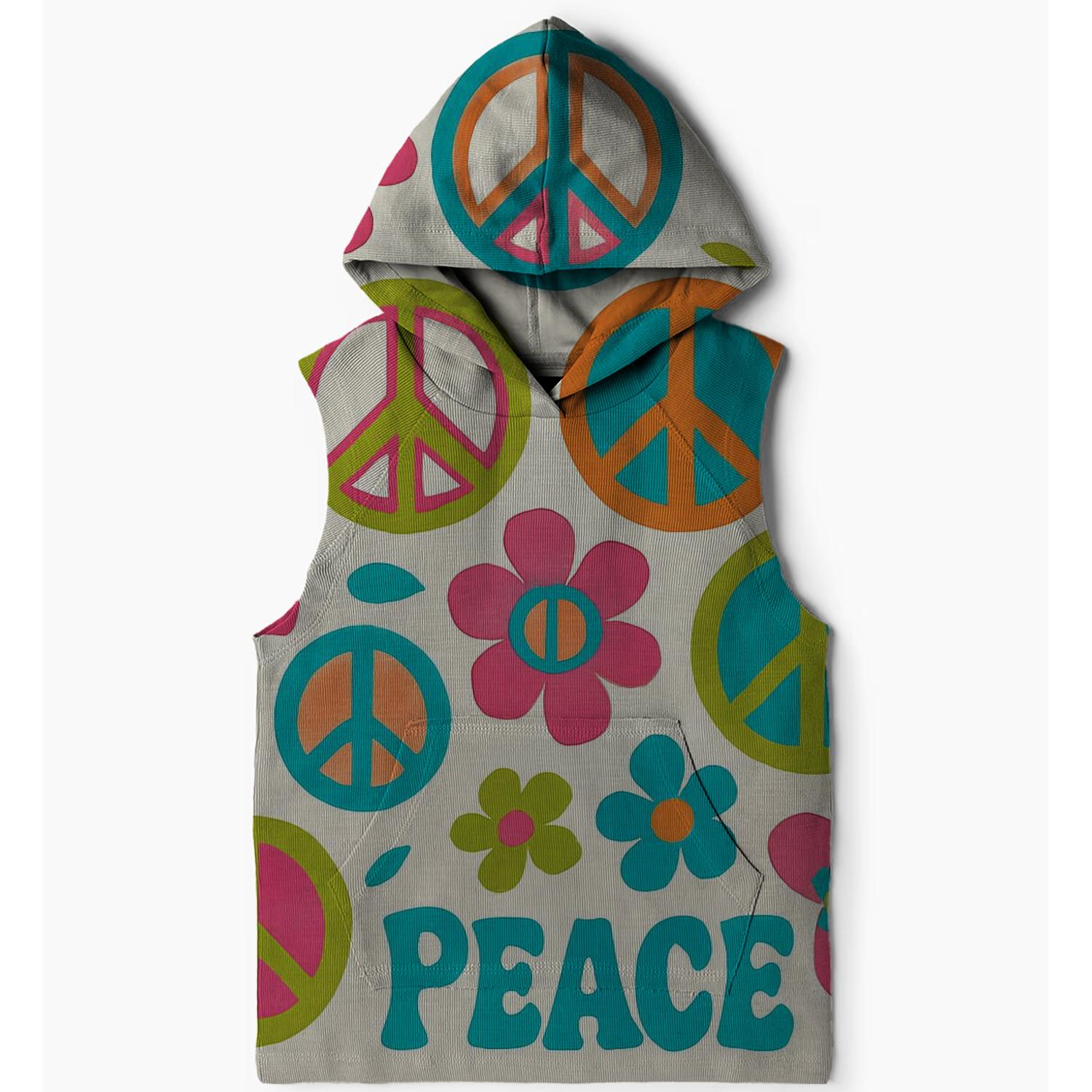 70s Love and Peace Symbols Sleeveless Hoodie