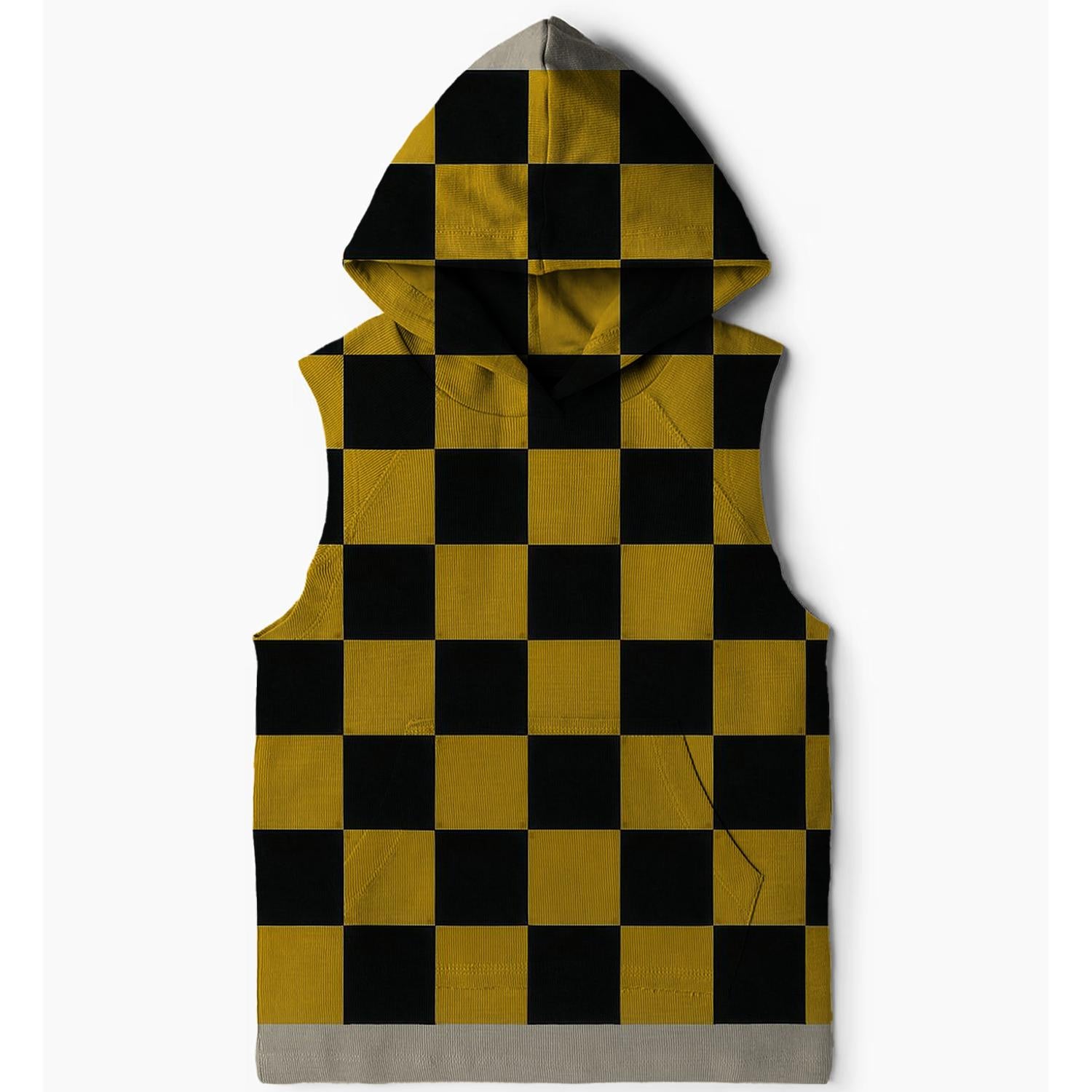 Retro Checkerboard Bliss Sleeveless Hoodie