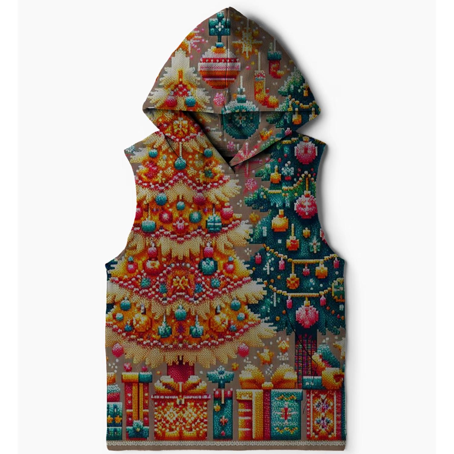 Joyful Christmas Tree Design Sleeveless Hoodie